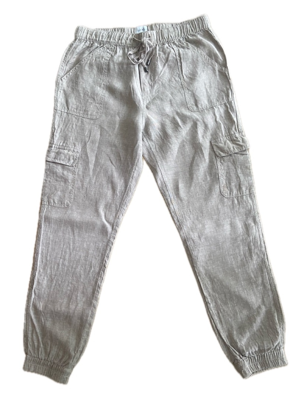 NICOLE MILLER 100% Linen Cargo Jogger Pants Medium Beige Ankle Length EUC